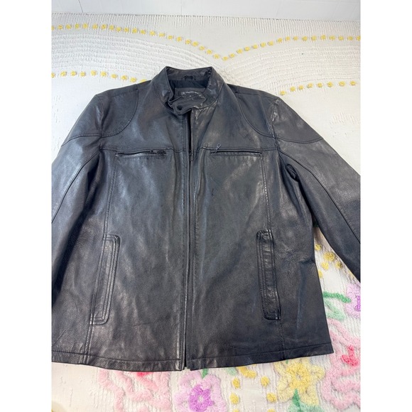 INC International Concepts Mens Black Leather Cafe Racer Jacket XL WPL 8046 - Picture 5 of 7